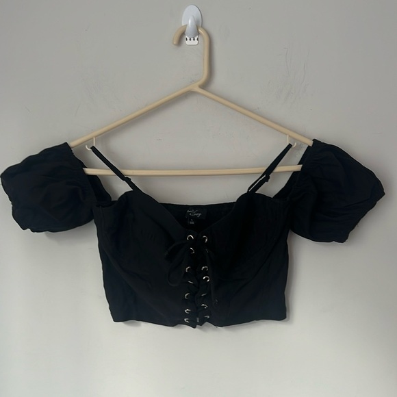 Milk & Honey Women's Ruffle Sleeve Black Blouse Top Size Small goth Bustier 🦋 - Picture 1 of 5